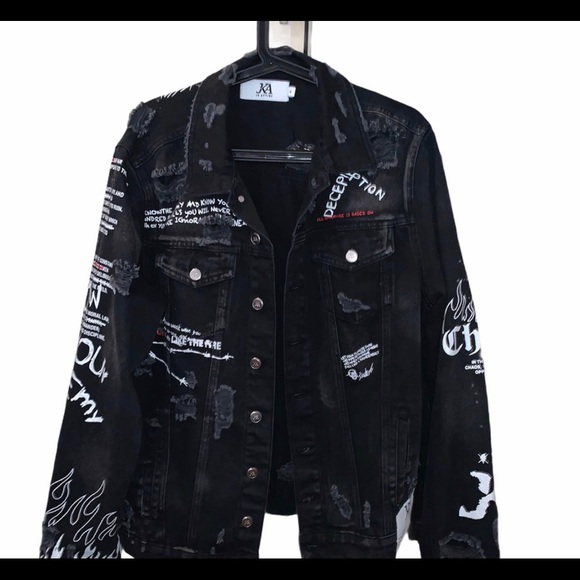 Art of war, Washed printed denim Jacket Small - Picture 3 of 4